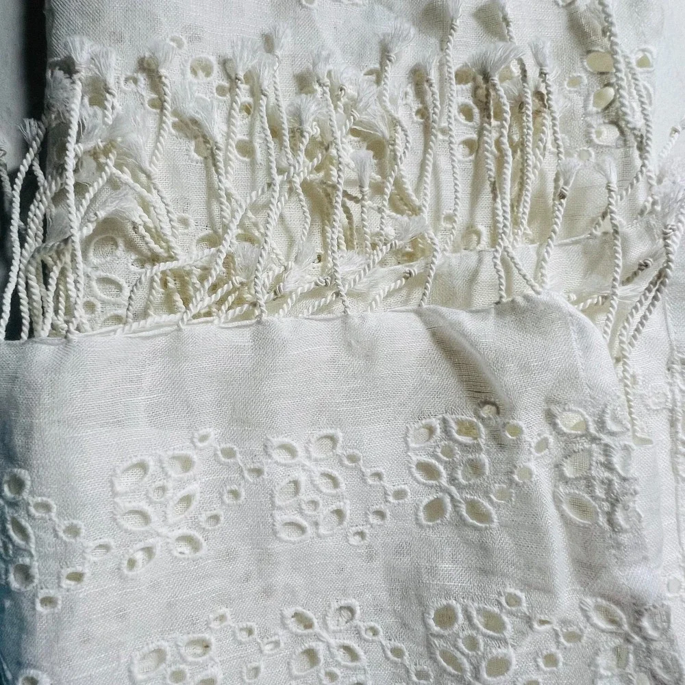 J.Crew Eyelet Wrap Womens XS/S White NEW Linen‎ Blend Fringe Coverup BI827